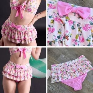 Disney Sleeping Beauty Aurora Floral Skirted Swim Bikini Bottom NWT Bow HotTopic